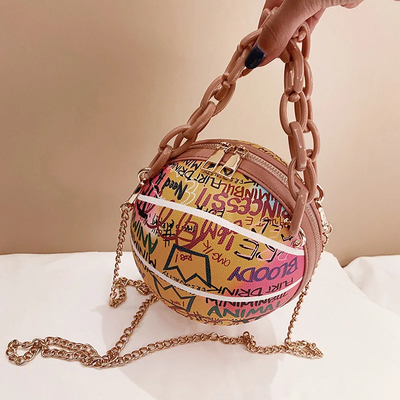 Women Bag Graffiti Personality Basketball Purses And Handbags Women Crossbody Bag Fashion Chain Shoulder Bag Small Bucket Totes