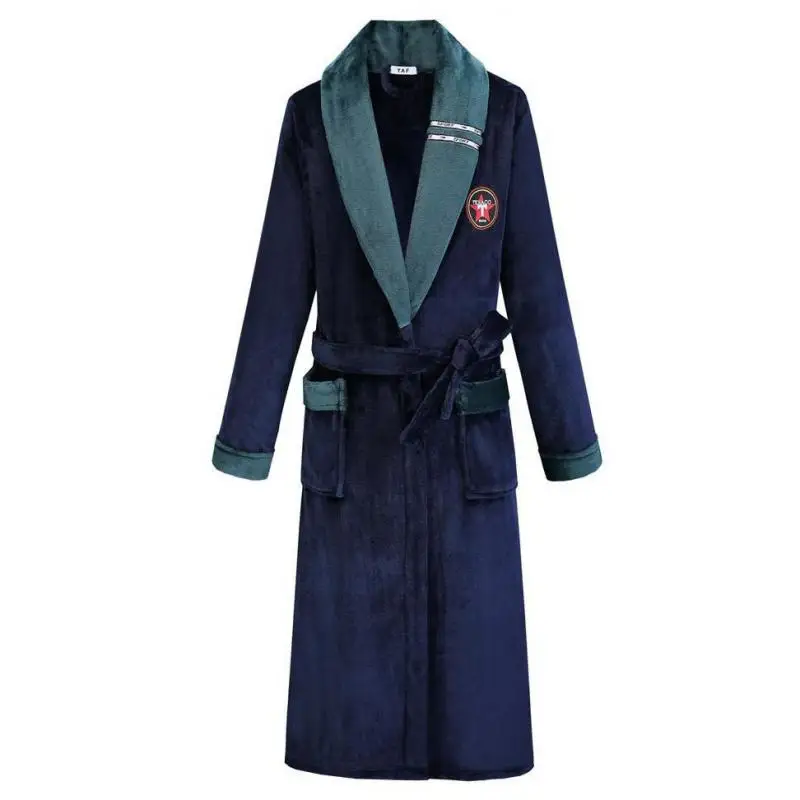 Warm Casual Softy Sleepwear Men Nightgown With Belt Sleep Dress Padded Flannel Long Kimono Bathrobe Gown Winter New Thicken Robe