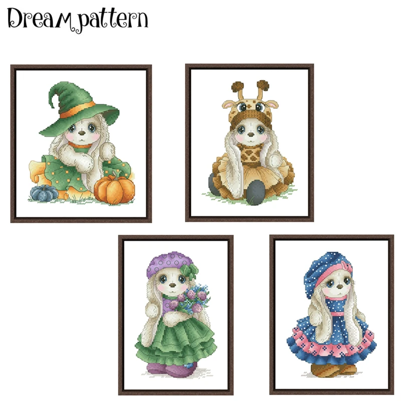 

Bunny Halloween cross stitch kits cartoon pattern 18ct 14ct 11ct white fabric cotton thread DIY embroidery kit for beginners