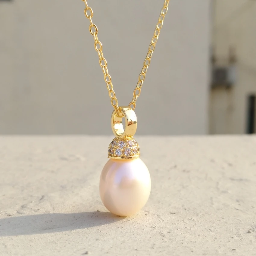 huge AAA 10-12mm Natural South Sea Genuine White Oval Pearl Pendant Necklace Birthday Party Wedding Daily Wear Free Shipping