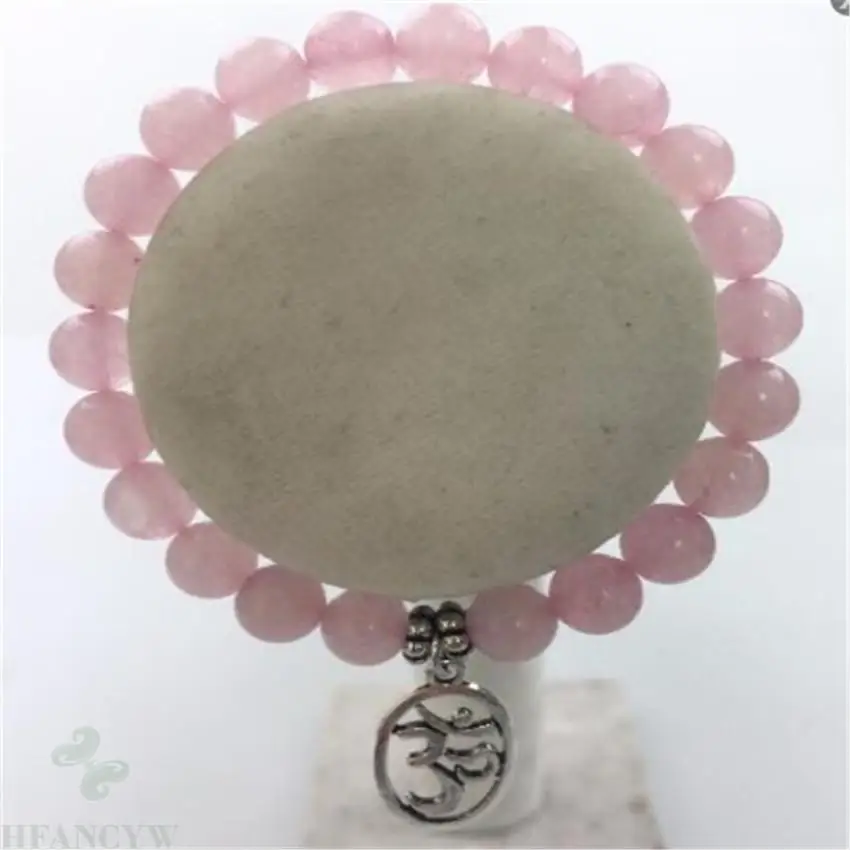 8mm Rose Quartz Gemstone Mala Bracelet 7.5 inches Stretchy Gemstone Spirituality Sutra Buddhism Unisex Healing Lucky Bead Yoga