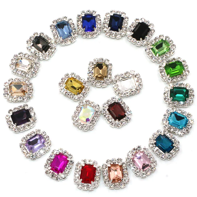 

6x8mm Rectangular Octagonal Shape Glass Strass Crystal Button Nail Rhinestones Cup Chain Rim Sew On Clothing/Dress/Shoes/Bags