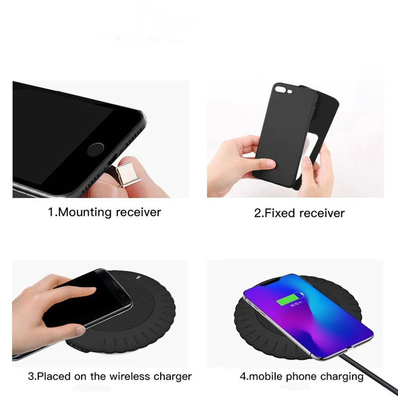 Qi Wireless Charger Receiver Support Micro USB Type C Fast Wireless Charging Adapter For iPhone 5 6 7 Android Induction Receiver