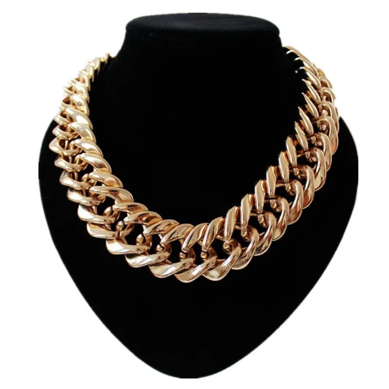 FishSheep Statement Big Chunky Chain Choker Necklace for Women Men Vintage Gold Color Wide Collares Necklace New Fashion Jewelry