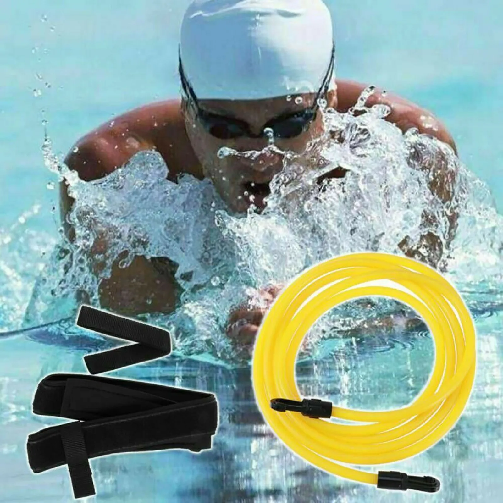 

4# 4m Swim Training Belts Training Leash Swimming Tether Stationary Harness Static Bungee Cords Resistance Bands Professional