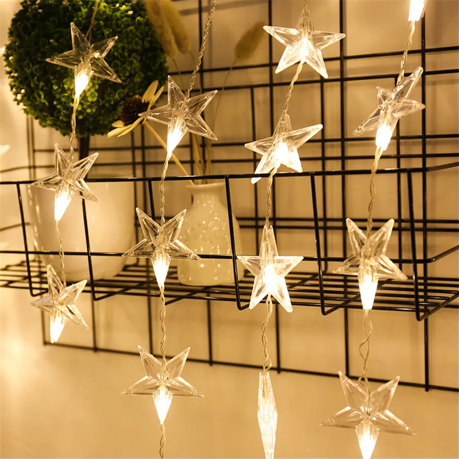 2.5M 10X5LED Full Star ghiacciolo natale LED String Light Party Wedding Light Romantic Star Curtain Fairy String Light
