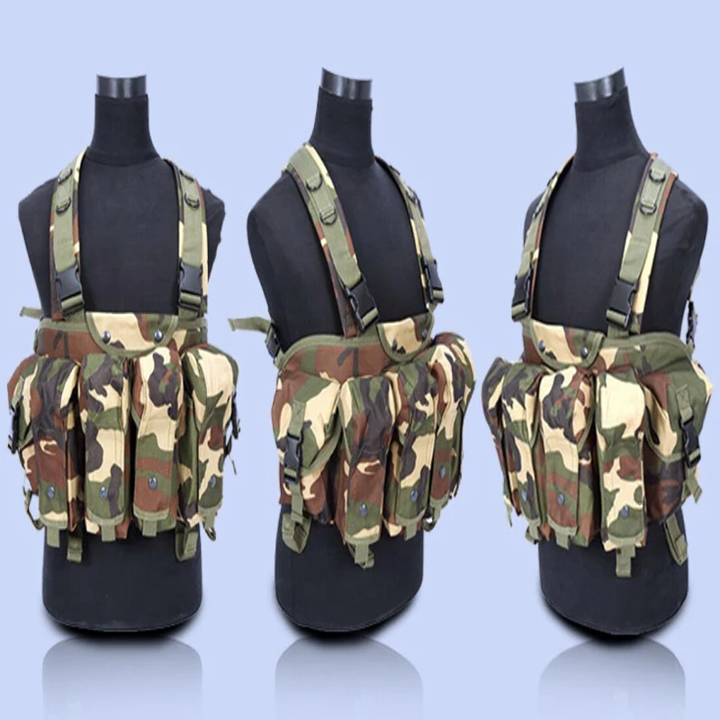 Tactical Outdoor Camoflage Ride AK Multi-Pocket Molle Magazine Pouch Bag Chest Rig Carry CS Mens Vest Woodland Camo