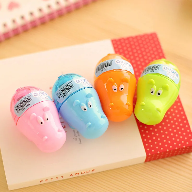 1Pc New Creative Colorful Hippo Shape Animal Mini Pencil Sharpener Knife Cutter Students Children Kids Gift Random