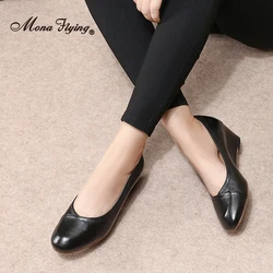 Mona Flying Scarpe da donna con zeppa in vera pelle da 5 cm con tacco alto Décolleté fatti a mano con punta tonda e tacco alto Scarpe da ufficio per donna 078-A05