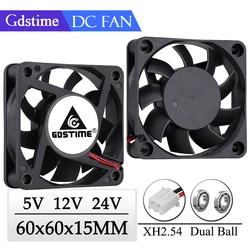 2Pcs Gdstime DC 5V 12V 24V Fan 60x15MM 60MM Ball Brushless Exhaust Cooling Fan 6cm 6015 3PIN USB Computer Equipment Cooler Fan