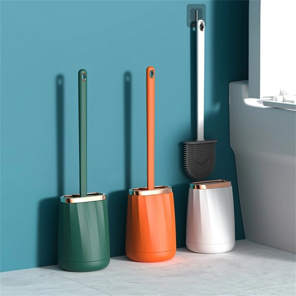 1 Set Light Luxury Toilet Brush Household Long-Handled TPR Brush Head No Dead Corners Durable Toilet Brush Bathroom Accessories