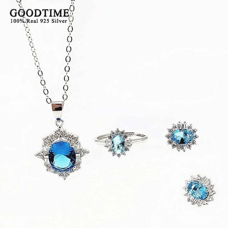 Luxury Pure 925 Sterling Silver Jewelry Set Fashion Zircon Necklace Earrings Ring Rhinestone Set Gift For Bride Wedding Party