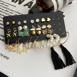 Fashion Pearl Hoop Earrings Set For Women Girls Boho Metal Gold Color Geometirc Heart Earrings Brincos Trend Party Jewelry Gift