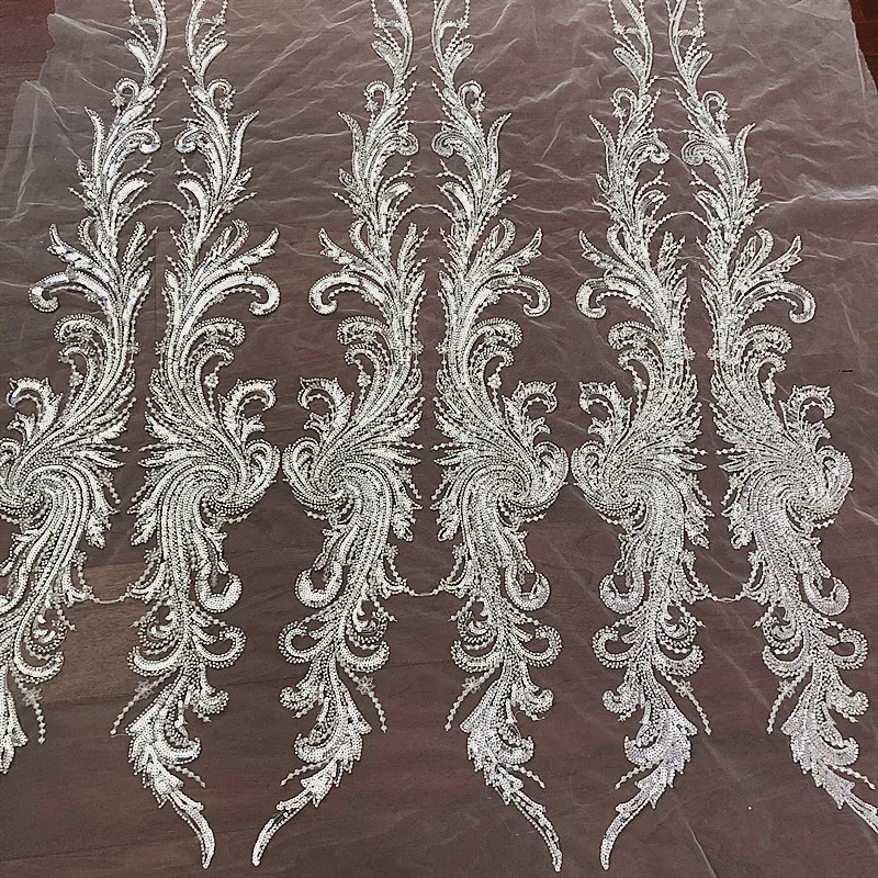 Silberner Perlen-Pailletten-Kleiderstoff, Dekorativ für Brautkleider, Nähzubehör, RS2973 – Detail 2