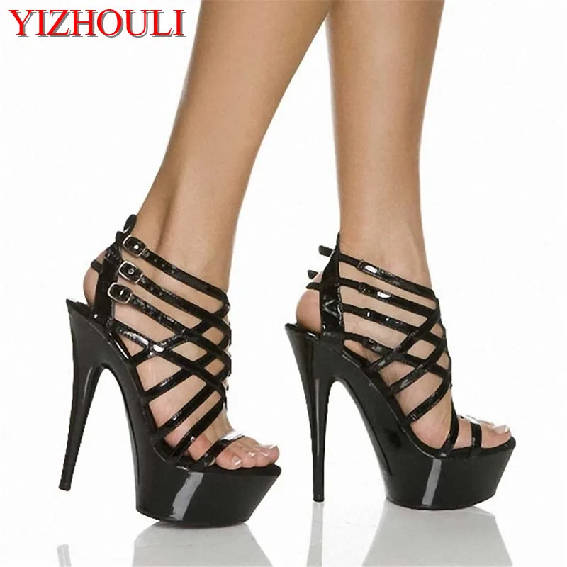 

Women's fashion sexy 15 cm cross strap vamp heels, thin toe 6 inch Roman high heel sandals