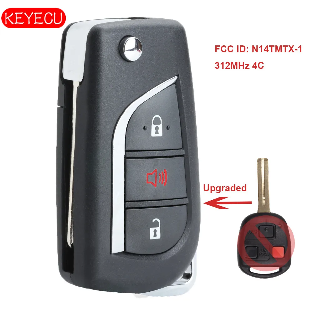 Keyecu Nâng Cấp Flip Remote Chìa Khóa Xe Ô Tô Fob 312MHz 4C Chip 3B Dành Cho Xe Lexus RX300 1999-2003 FCC ID: n14TMTX-1