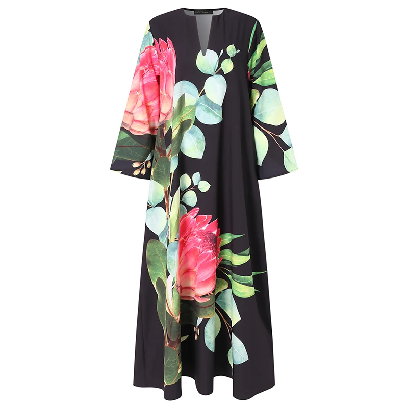 ZANZEA 2023 Spring BohemianWomen\'s Sundress Casual Long Sleeve  Floral Long Dress Kaftan Robe Dresses Party Holiday Vestidos