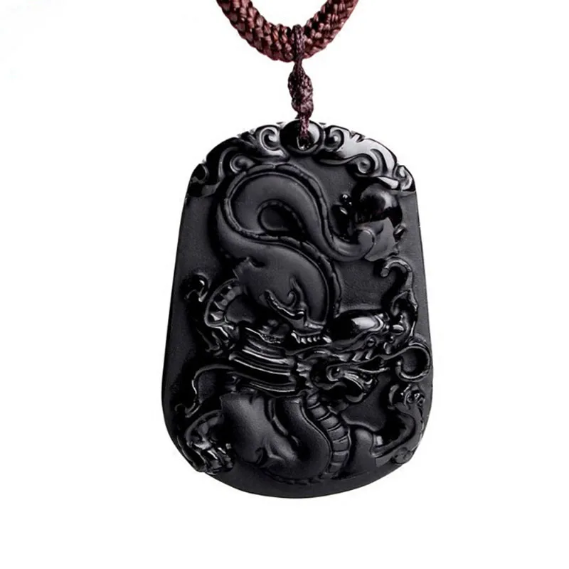 

Hot-selling natural high-quality Obsidian 12 zodiac dragon mascot pendant necklace fashion boutique jewelry transfer Pendant Nec