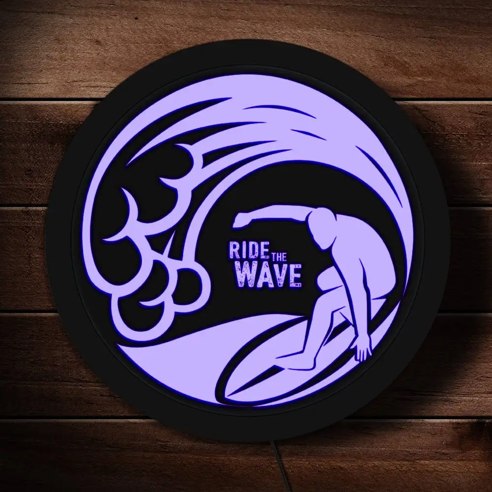 

Ride The Wave Surfing Sport Multi-color Changing Wall Light Surf Rider Ocean Wave Wall Art Decorative LED Neon Sign Surfer Gift