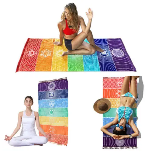 Rainbow Stripes Scarf Bohemia Wall Hanging India Mandala Blanket 7 Chakra Colored Tapestry Summer Boho Beach Towel Yoga Mat