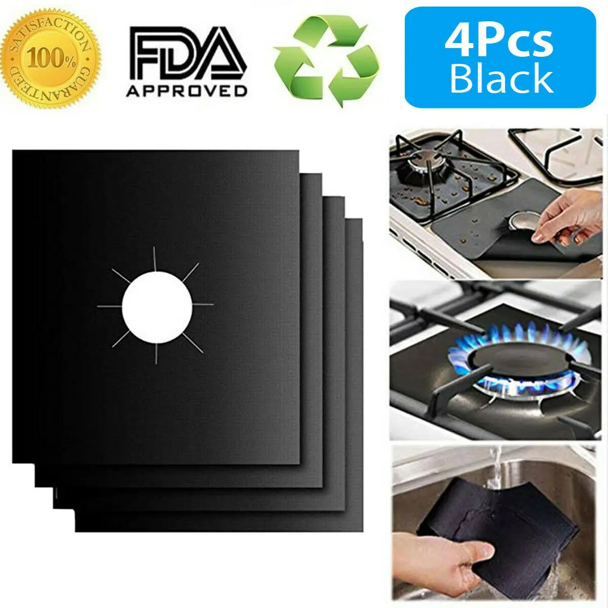 

4 Gas Range Stove Top Burner Protector Reusable Liner Clean Cook Non-stick Cover Anti-fouling and Anti-oil Cookware Parts