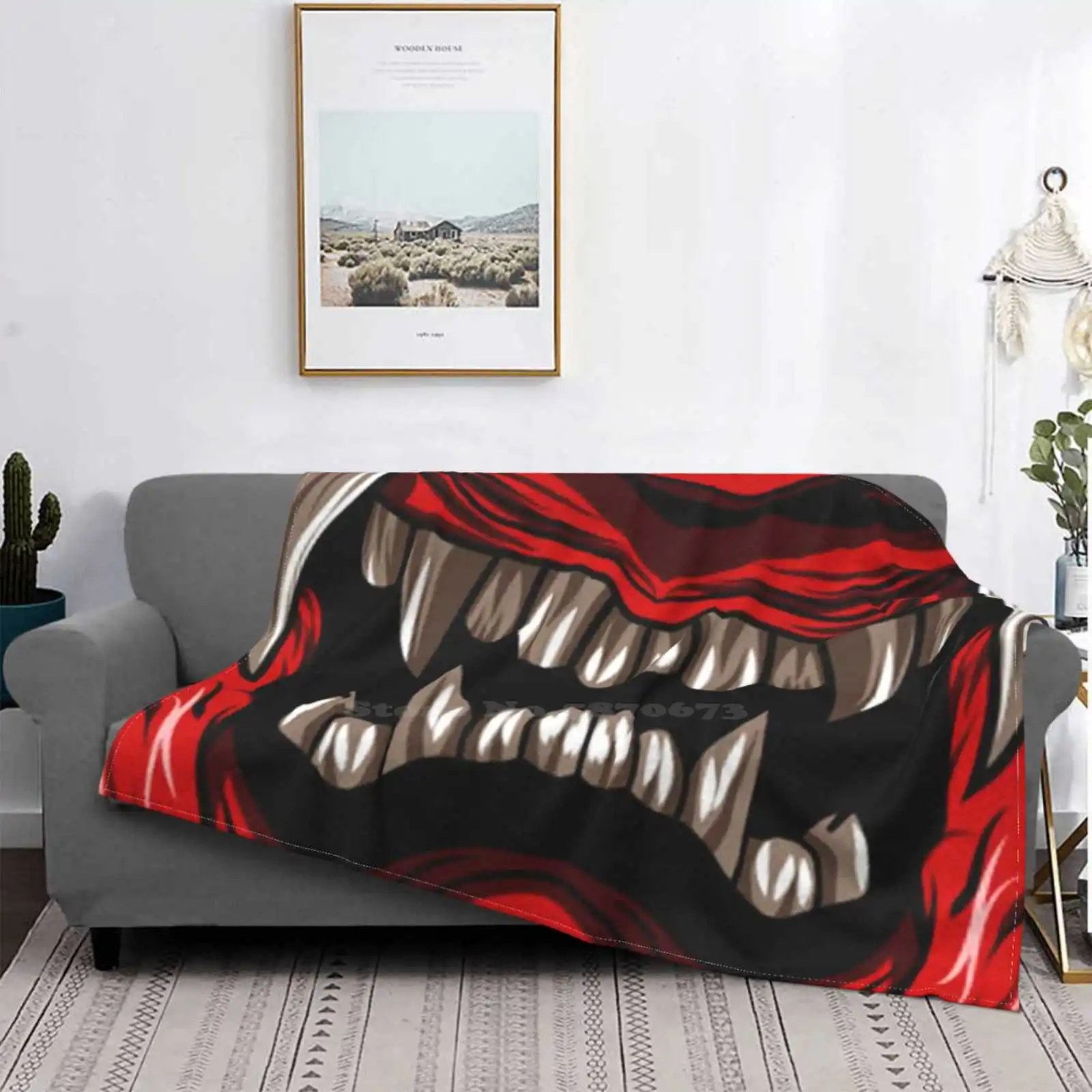 Mask Air Conditioning Blanket Soft Warm Light Thin Blanket Demon Samourai Japan Katana Face