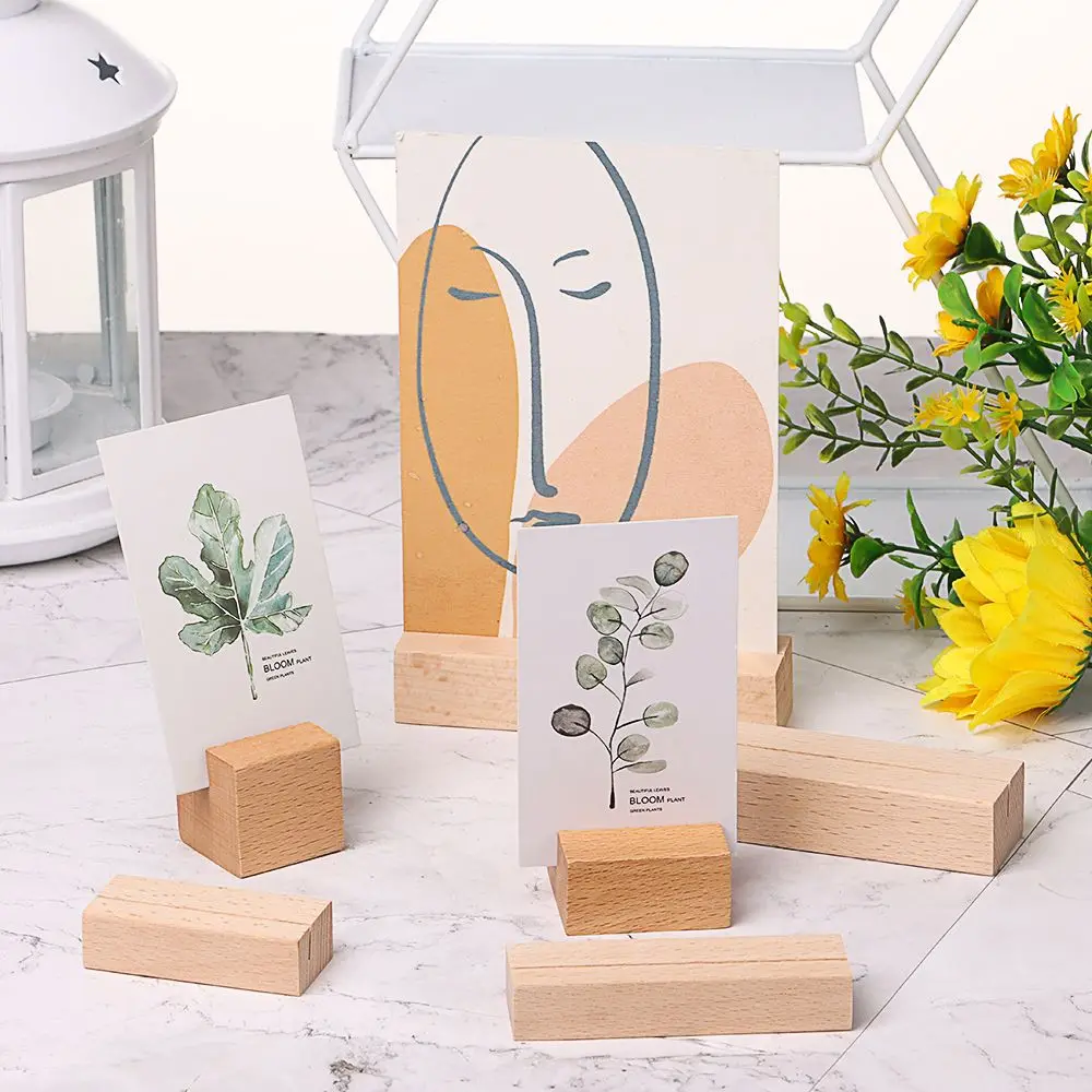 1Pcs Wooden Photo Stand Picture Cards Display Stand Business Card Holder Rectangle Card Clip Memo Holder for Home Office