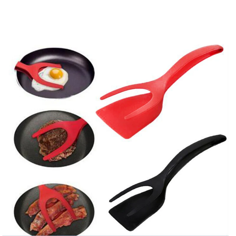 2 In 1Non Stick Pancake Spatula French Fries Turners Egg Clamp Frying Steak Pancake Tongs Toast Omelet Clip Kitchen Accessories