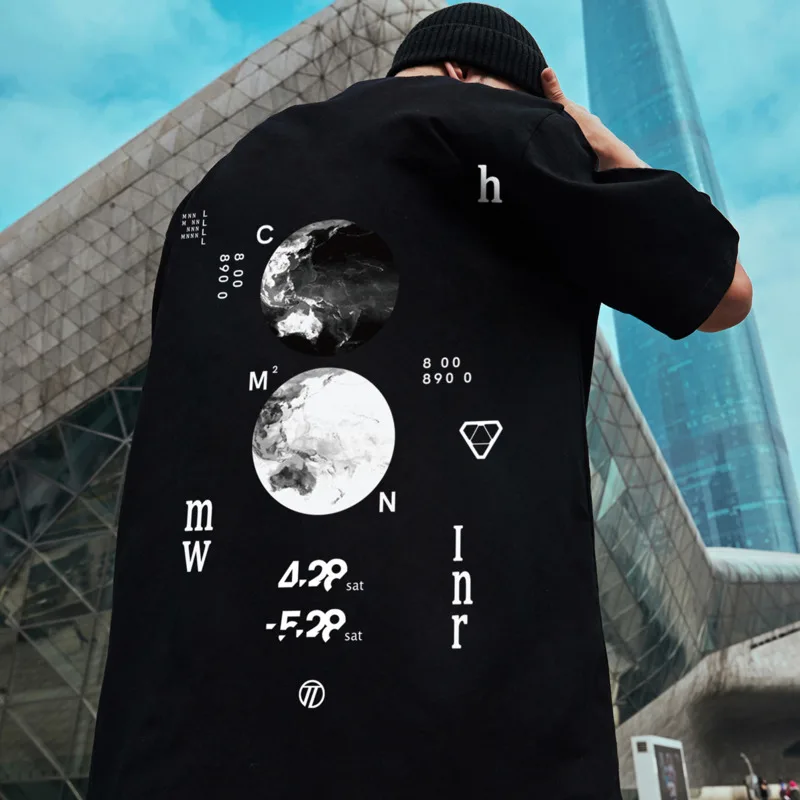 ZAZOMDE Men\'s Crew Neck Summer New Graphic Print TShirt Fashion  Quality Cotton Letter moon T-Shirt Plus Size Casual Tops