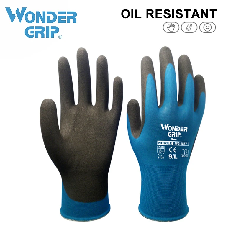 Wonder Grip Work Gloves 18 Gauge Nylon Spandex Foam Nitrile Coated Anti‑Slip Flexible Safety Work Gloves #0727