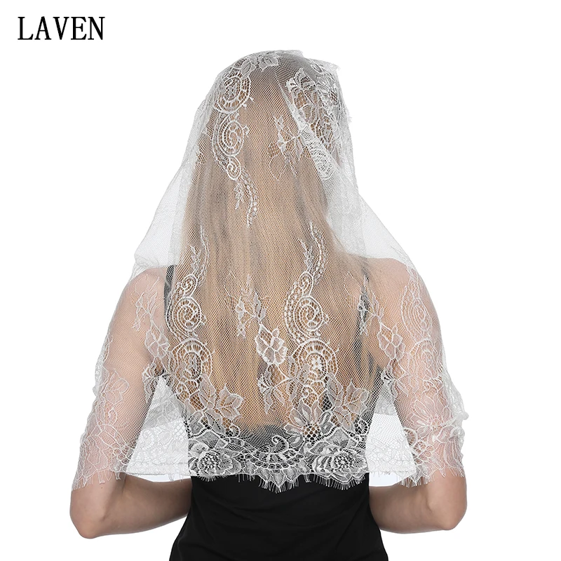 Spanish Mantilla Véu Católico para Mulheres, Branco e Preto, Capela Igreja Xale, Lenço para a Cabeça, Xale para Massa, Lava Redonda