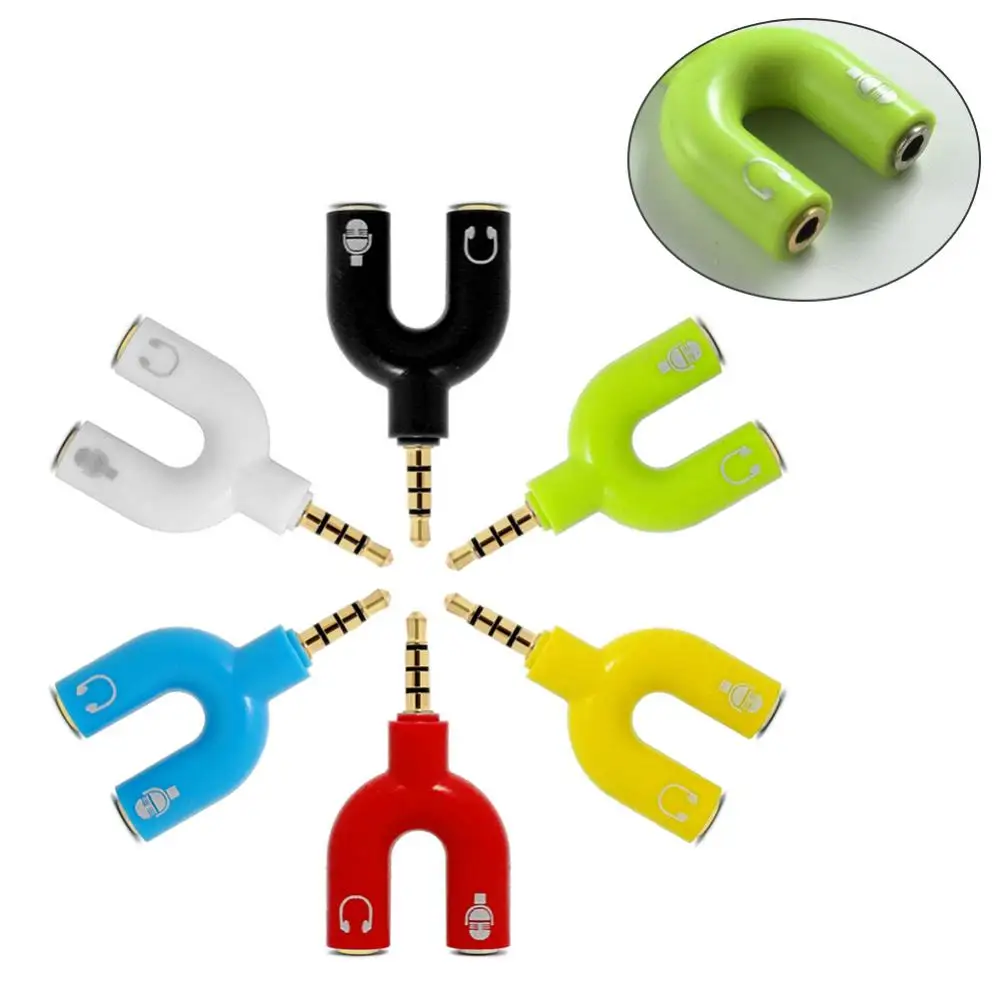 

3.5mm Splitter Stereo Plug U-shaped Stereo Audio Mic & Headphone Earphone Splitter Adapters for Mobile Phone Tablet PC Notebook