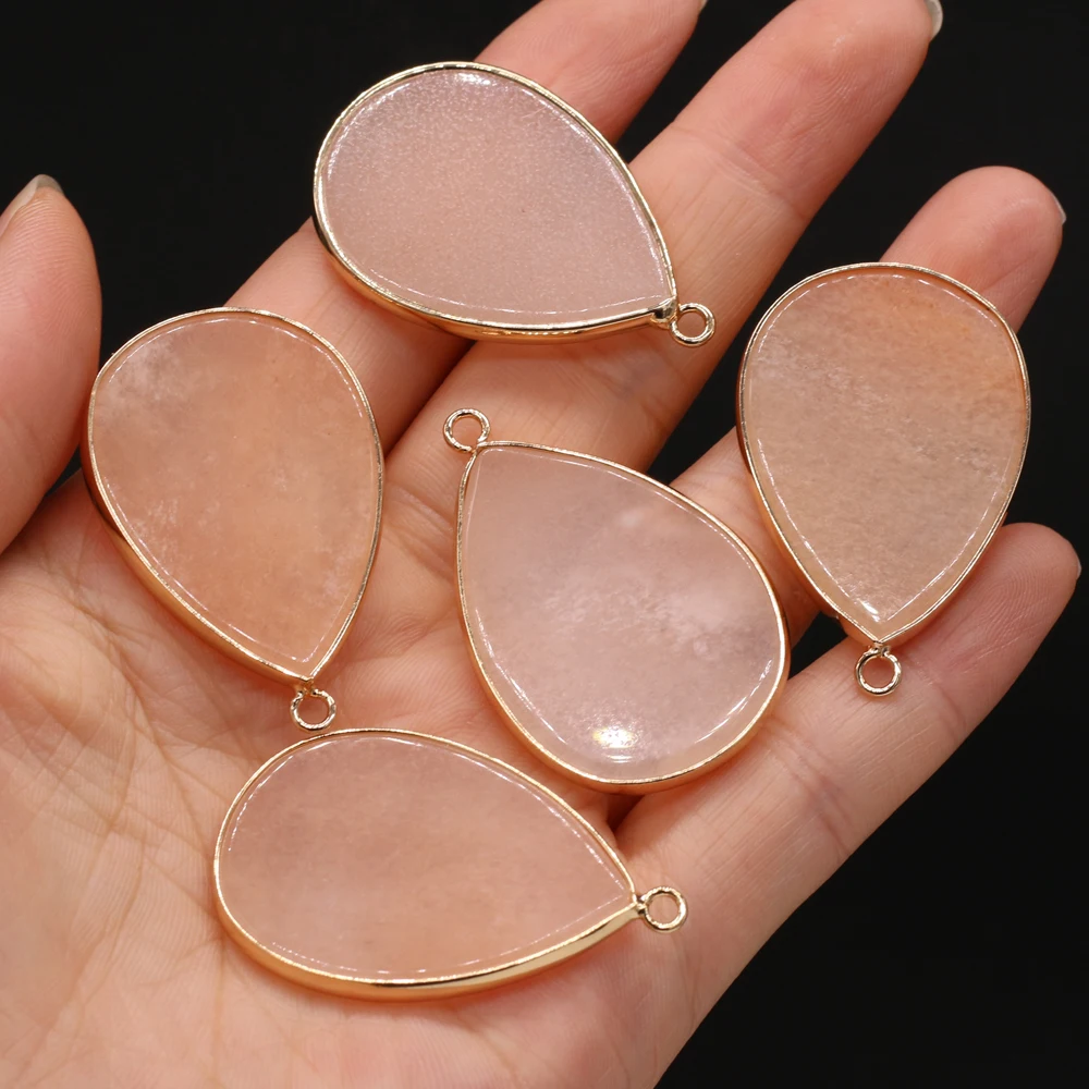 Natural Agate Stone Pendant Charms Rose Quartzs Flash Labradorites Pendant for Making DIY Necklace Accessories Gift 26x40mm