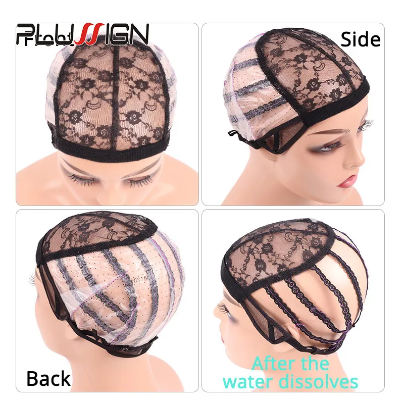 1 Teile/los 2 Teile/los Auflösen Perücke Kappe Mit Verstellbaren Riemen S M L Dome Kappen Kunststoff Haar Netze Plussign Perücke, der Basis Mesh Perücke Kappe – Detail 12