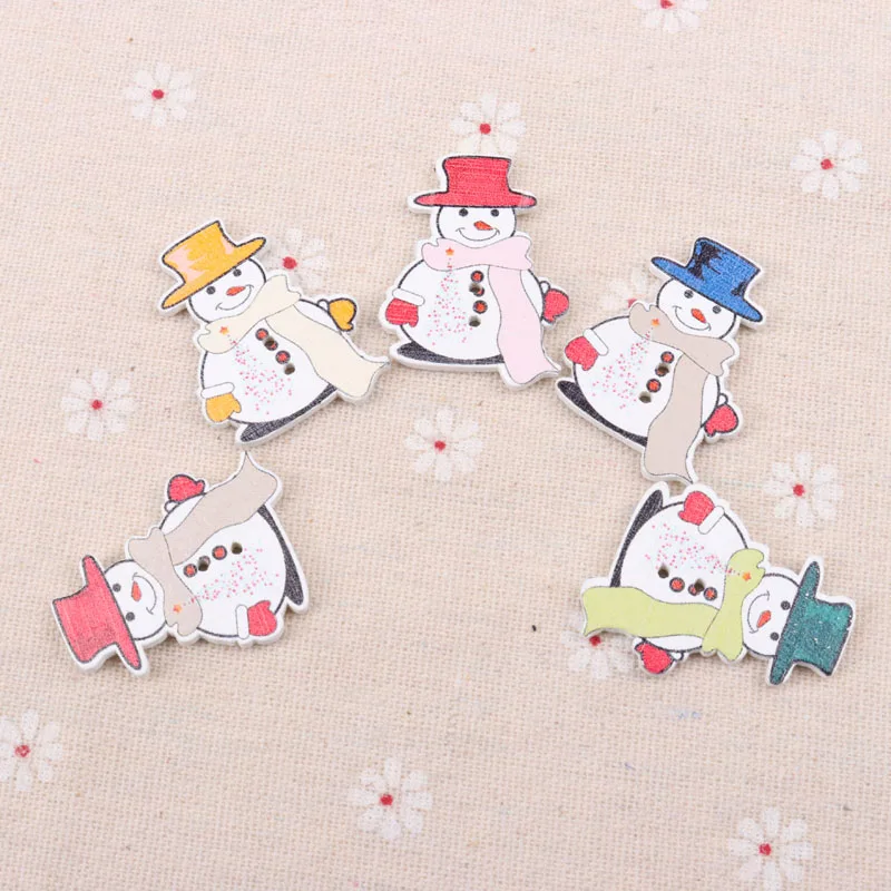 Wooden Mixed Christmas Snowman Pattern Buttons Scrapbook Collection Handmade Sewing Home Decoration DIY 35x26mm 20pcs