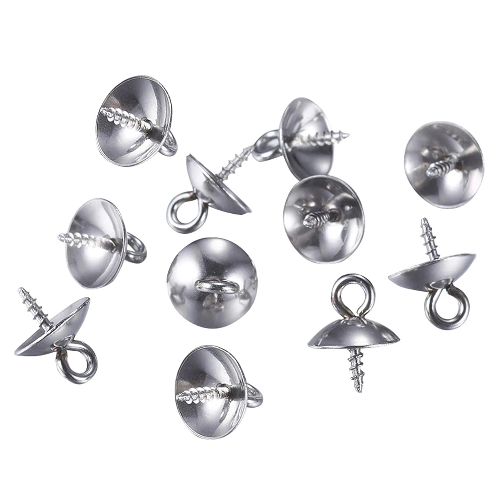 

50pcs/lot Stainless Steel Cup Pearl Screw Eye Pin Bail Peg Pendants Half-drilled Bead Cap Holder Connector for DIY Jewelry