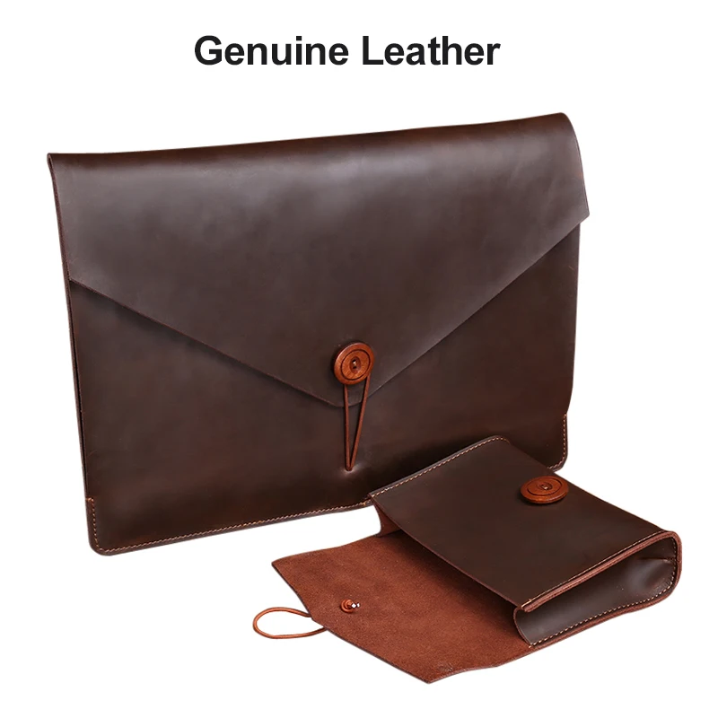 

Genuine Leather Laptop Bag for MacBook Air 13 Pro 13 15 Bag Sleeve Tablet Cases Ultra-thin 11 12 13.3 15.4 inch Notebook Cover