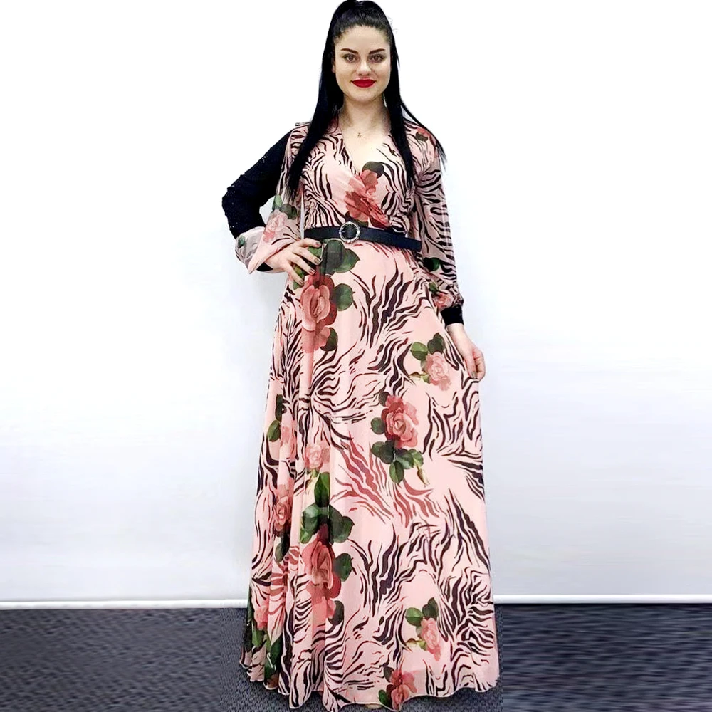 African Print Boho Chiffon Dresses Women Long Sleeve Elegant Evening Gown Ankara Dashiki Maxi Dress Dubai Abayas 2021 Autumn