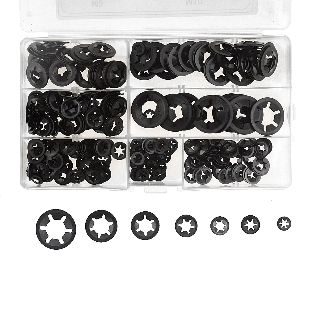 

340PCS M3-M12 Internal Tooth Starlock Washers Quick Speed Locking Washers Push on Speed Clips Fasteners Assortment Kit