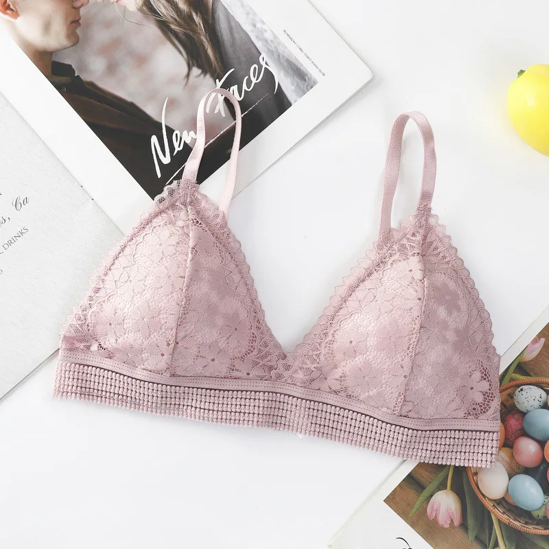 Floral Lace Bras For Women Triangle Cup Bra Lingerie Wire Free Brassiere Bralette Thin Underwear A B Cup Push Up Bra