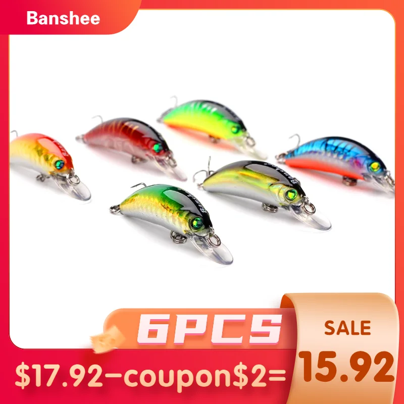 

Banshee 6Pcs Floating Wobbler Set 4.5cm 4.7g Shallow Diving Fishing Lures Crankbaits Fishing Black Minnow Hard Jerkbait For Pike