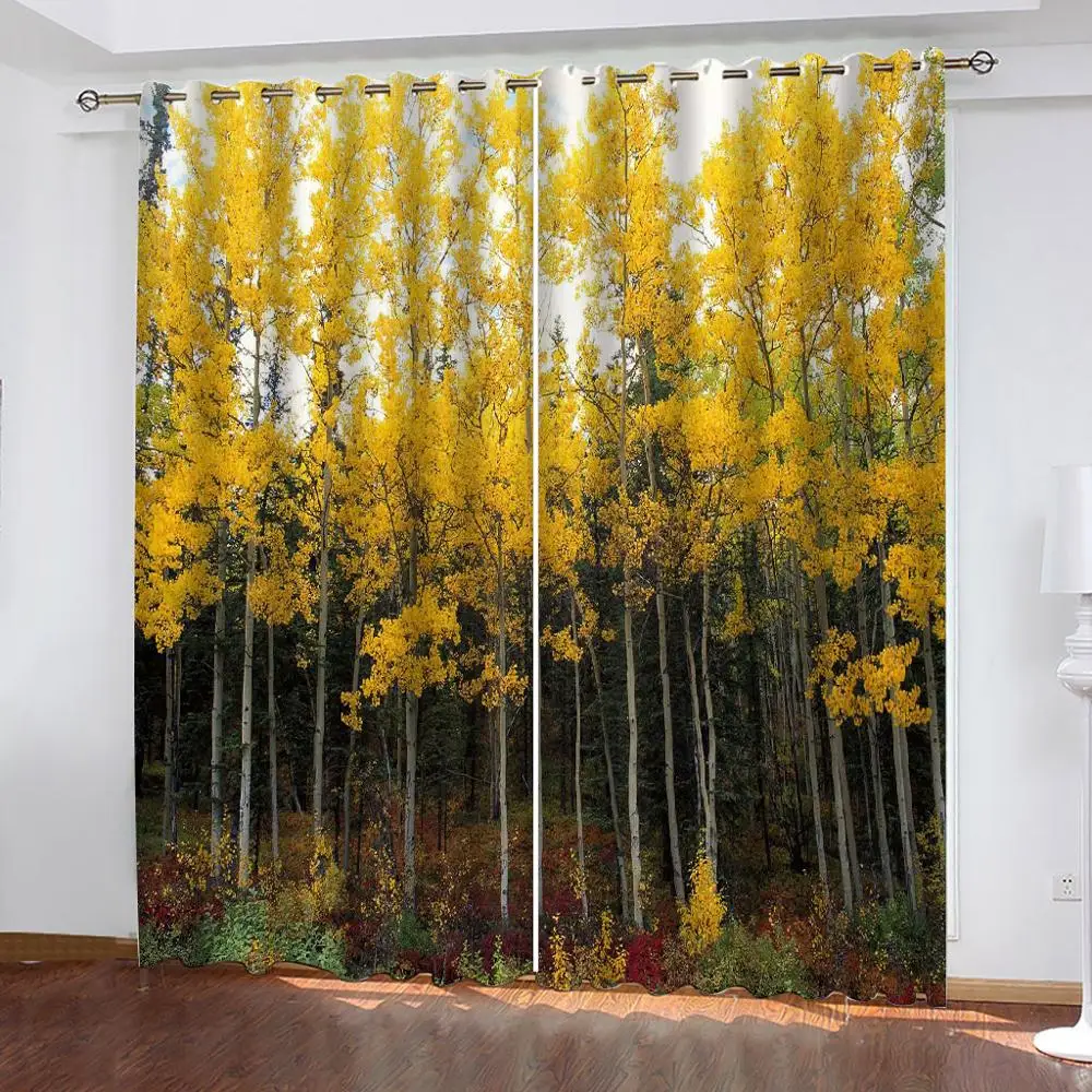 

Curtain Decoration 3D Brief Forest golden yellow leaves Curtains For Bedroom Living room Polyester Room Curtain