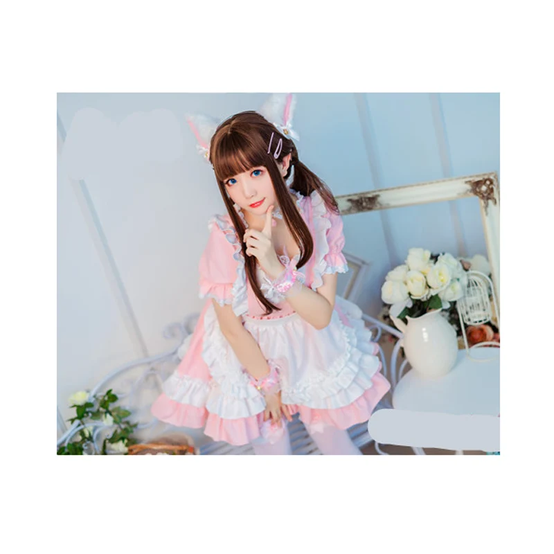 

New Cosplay Costume Hot Anime Cute Girly Pink White Lolita Suit Cute Dress Maid Outfit For Female X