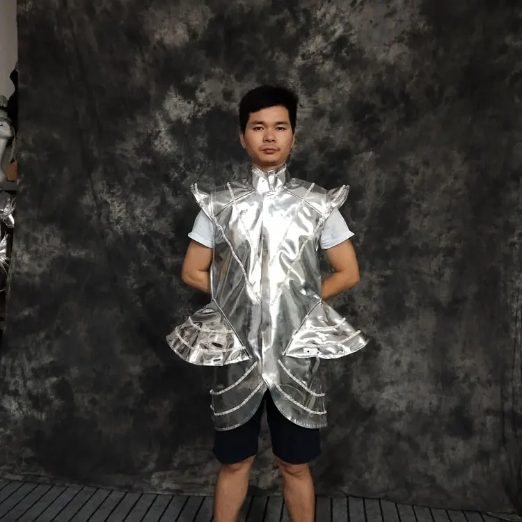 Future technology warrior stage show Lumious jacket silver coat with light nightclub dj colorful light coat catwalk costume