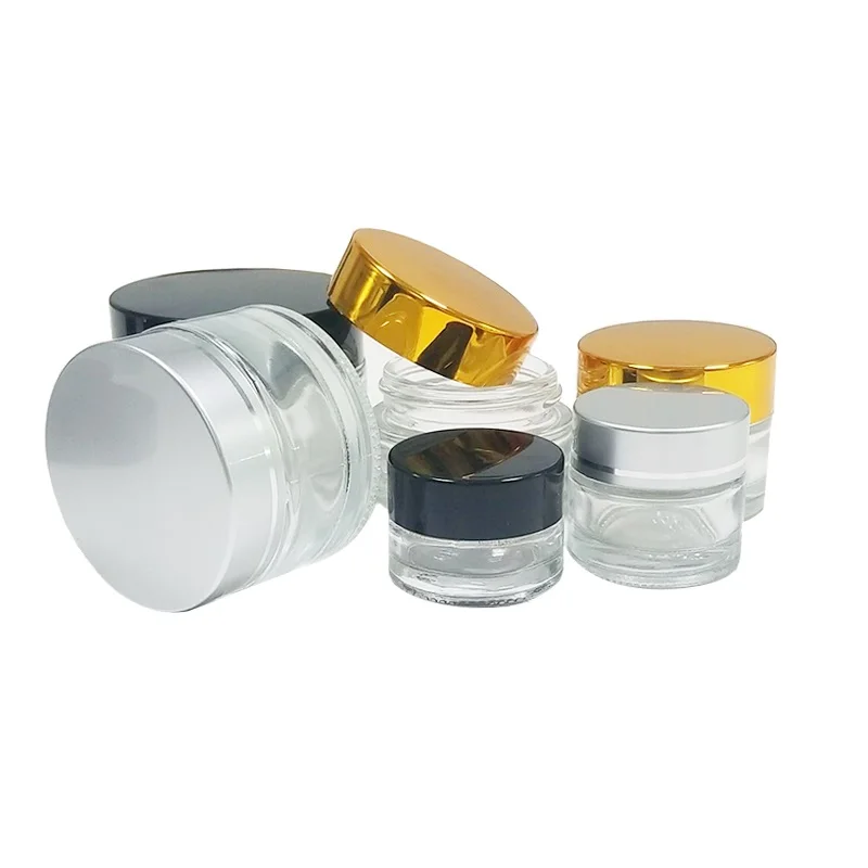 

5g 10g 15g 20g 30g 50g Cosmetic Containers Cream Jar Clear Frosted Glass Gold Silver Black Cap Facial Cream Jar 20pcs/ lot