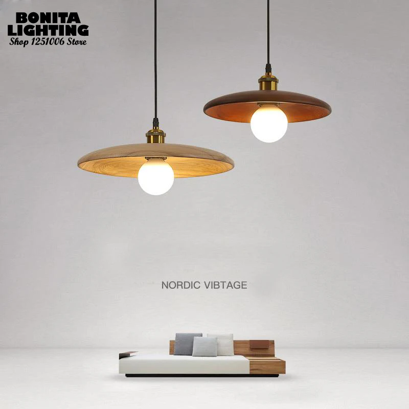 

Copper Top Log Retro Small Droplight Nature Simple Wood Vintage Pendant Lighting Dining Room Bedroom Hanging Lights LED