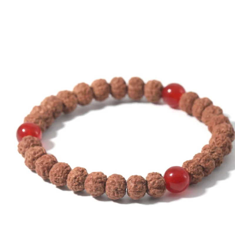 Original Rudraksha Red Agate 108 Mala Necklace Meditation Yoga Prayer Japamala Set with Bracelet Jewelry