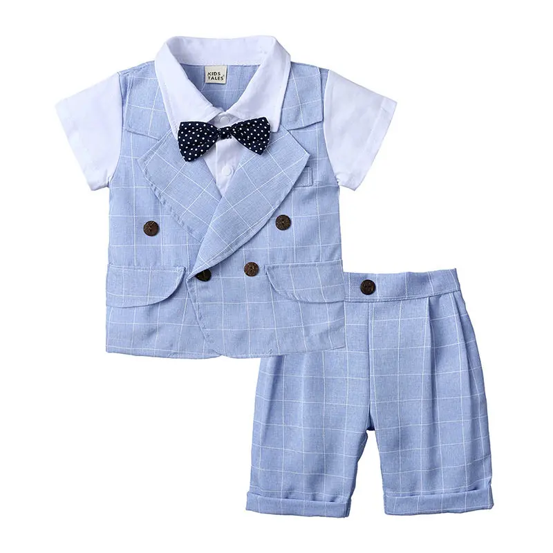 

1-4T summer Infant Baby Boy Gentleman Wedding children Clothes Bowtie Tops Shorts Outfits boys Clothing Set fashion Top + shorts