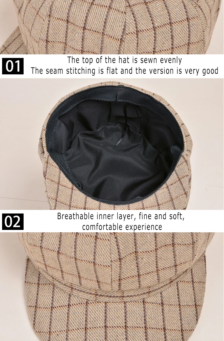 K239 frauen Hüte Mode 2021 Neue Berets frauen Retro Hüte Herbst Und Winter Alle-spiel Überprüfen Achteckige hut frauen Kepi – Detail 4