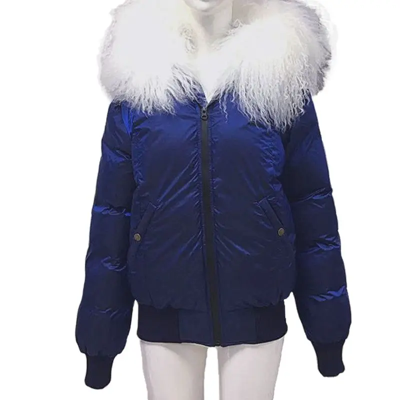 White Lamb Fur Collar Down Coat Camouflage Liner Spring Women Elegent Coat Pocket In The Front S,M,L